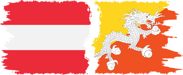 Bhutan and Austria grunge flags connection vector