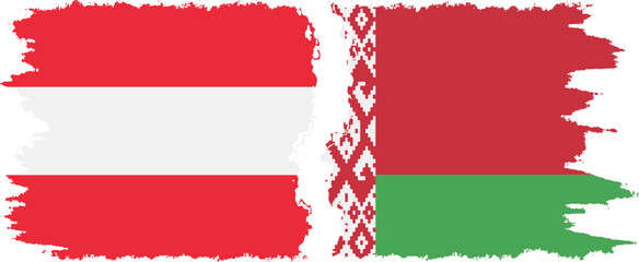 Belarusian and Austria grunge flags connection vector