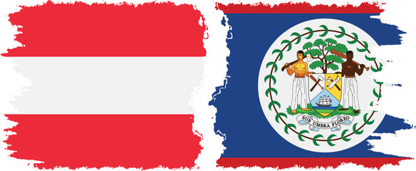 Belize and Austria grunge flags connection vector