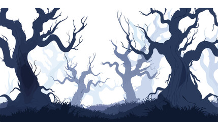 A spooky forest with twisted trees 
