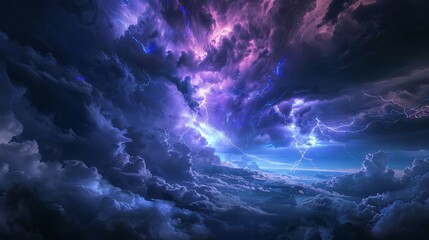 The dramatic scene captures a lightning thunderstorm flashing across the night sky, illuminating the darkness with its powerful bolts of electricity