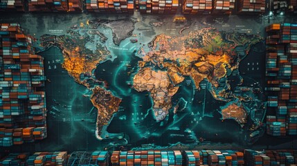 A global trade odyssey, world map with economic hotspots, a commerce canvas