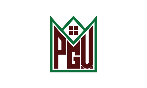 PGU initial letter builders real estate logo design vector. construction, housing, home marker, property, building, apartment, flat, compartment, business, corporate, house rent, rental, commercial