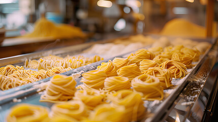 Fototapeta premium Pasta factory, a woman produces pasta of various shapes