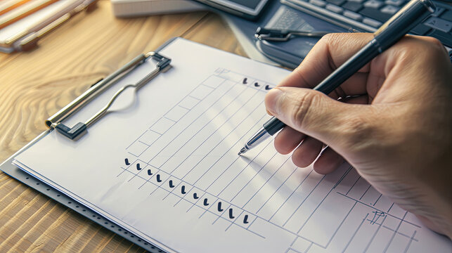 Time management, concept. Planning and scheduling. Effective workflow, paperwork, office day and deadline. Checklist day. Planning the day writing a to do list checklist