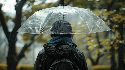 A person Holding a Transparent Umbrella in Autumn Season
