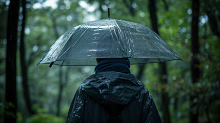 A person Holding a Transparent Umbrella in Rainy Season