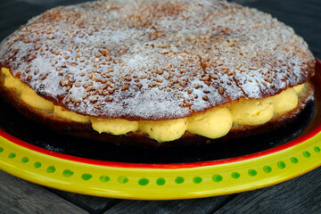 Tarte Tropezienne, a specialty cake on the Cote d'Azur in France - 765993565