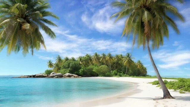 beach with palm trees, seamless looping 4k animation video background 