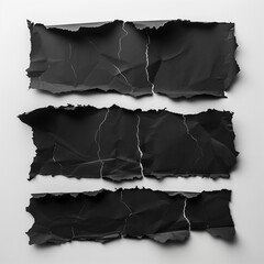 Three Torn Black Paper on White Background