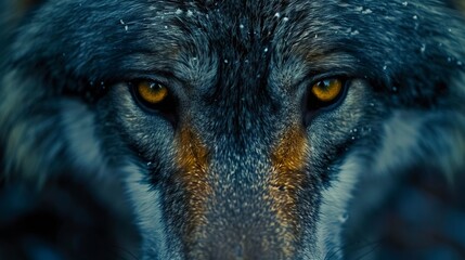Wolf's eyes in the moonlight, wild spirit embodied in a forest at night