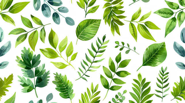 spring seamless pattern with various leaves and plants