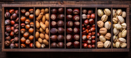 Assorted nuts creating a visually stunning and exquisitely beautiful natural background composition