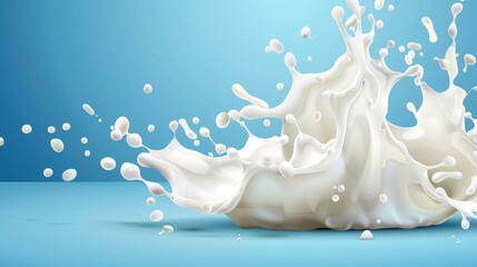 Stunning high definition milk splash frozen in time against a vibrant blue background - obrazy, fototapety, plakaty