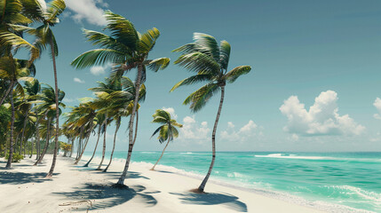 Idyllic Tropical Beach with Palm Trees and Crystal Clear Turquoise Water