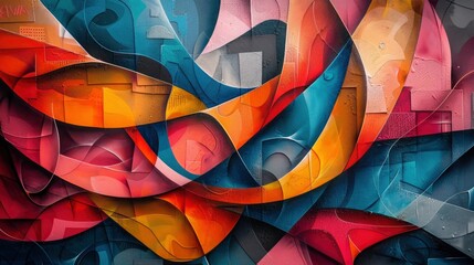 Fototapeta premium A high-definition image of a colorful, abstract mural, its shapes and colors creating a dynamic, visual impact