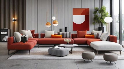Chic Living Room with Orange Accents and Modern Decor