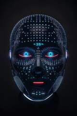 Futuristic Robotic Head Design, illuminated elements against a dark backdrop, high-tech atmosphere, Ideal for use in conceptual designs, tech presentations 