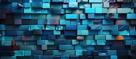 abstract background with cubes in blue and orange colors, Abstract Cubic Art