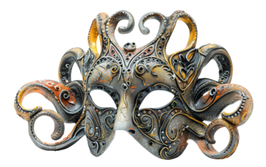 Dramatic Carnival Mask with Spiraling Patterns Isolated on Transparent Background PNG.
