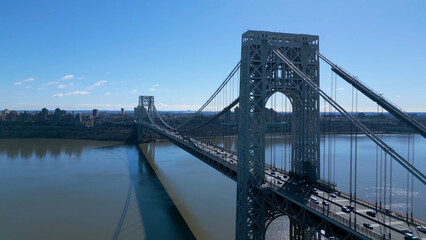 Aerial shot of George Washington Bridge with view along Hudson River