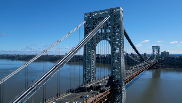 Aerial shot of George Washington Bridge with view along Hudson River