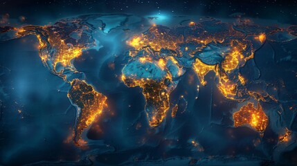 World map with financial centers aglow, capturing the essence of commerce