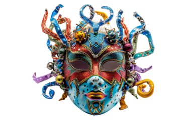 Carnival Mask Adorned with Festive Hues Isolated on Transparent Background PNG.