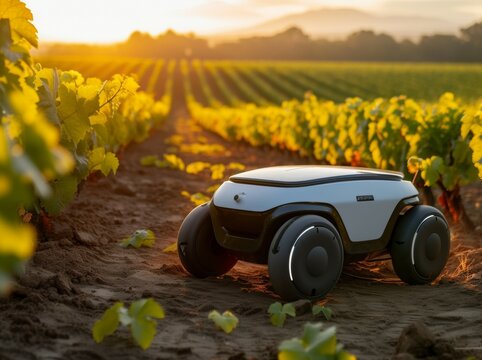 Modern farm with robots. Background with selective focus and copy space