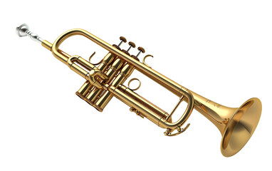 Gleaming Brass Trumpet Prepared to Signal Isolated on Transparent Background PNG.