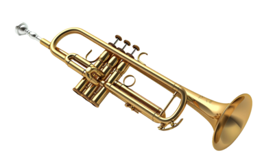 Gleaming Brass Trumpet Prepared to Signal Isolated on Transparent Background PNG.