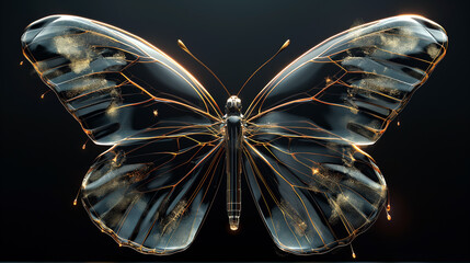 Butterfly illustration with Transparent and golden light line 