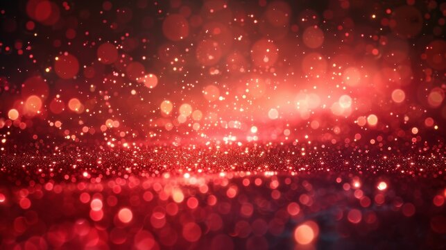 An abstract red background with sparkles and bokeh. 