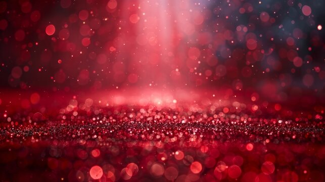 An abstract red background with sparkles and bokeh. 