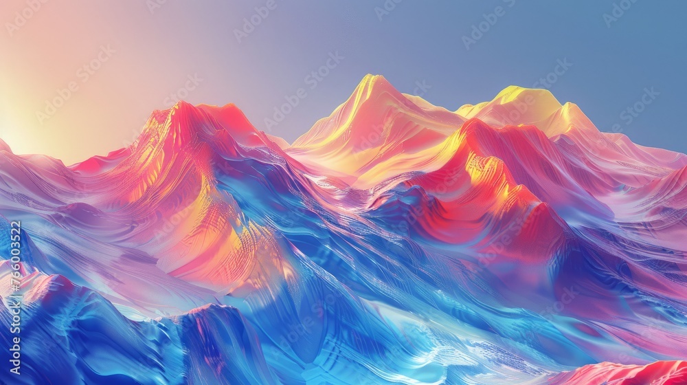 Canvas Prints Colorful digital artwork of a mountain range bathed in neon colors, a fusion of natural forms with a futuristic, digital aesthetic.3d rendering