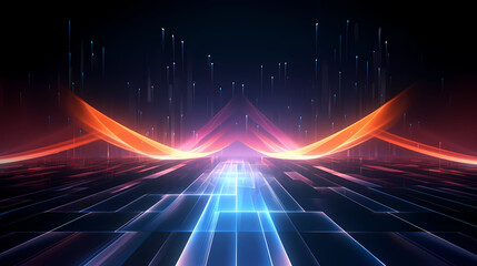 Abstract geometric background, technical lines background and light effects, 3D rendering