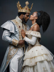 Ai generated fictional portrait of an African king and an African queen isolated on a dark background 