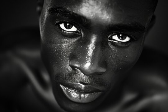 A man with a black face on black background
