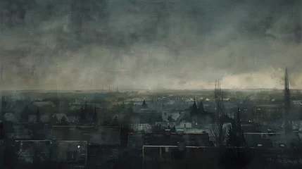 Fotobehang Moody Cityscape Under Gray Sky, A Quiet Suburban Life- An Art Piece by JJ Osbun © Herman