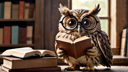 The Wise Scholar: Adorable Owl Reading a Book
