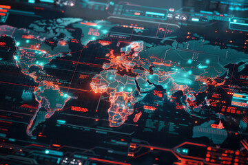 Neon-Lit Cyberpunk World Map - Futuristic Digital Cartography