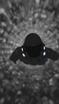 Astronaut flying in grey futuristic infinite loop with glitch