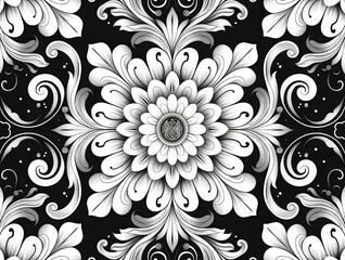 a black and white floral pattern with swirls