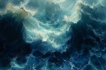 Contemporary Ocean Waves: Fluid Forms in Abstract Ink Art - obrazy, fototapety, plakaty