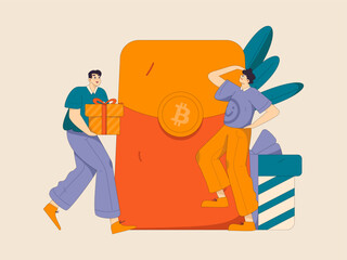 Use red envelopes to attract new customers and promote activity. Flat vector character concept illustration
