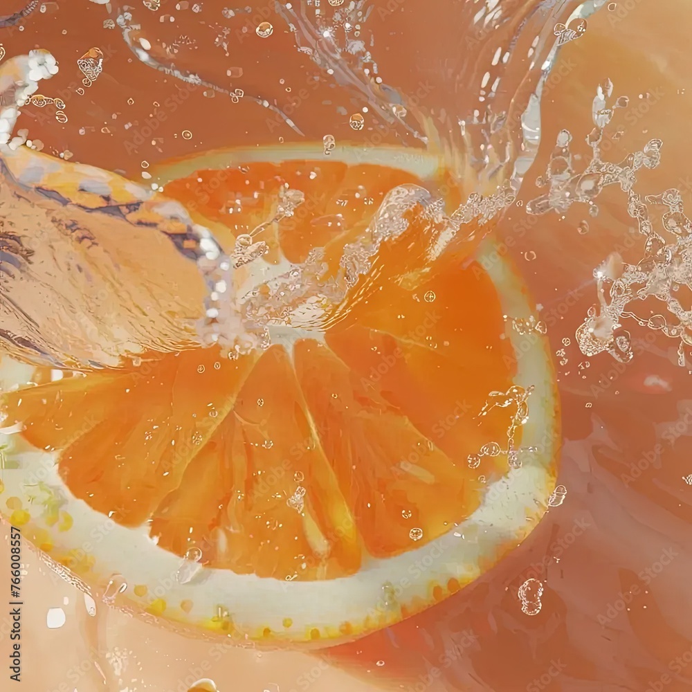 Poster an orange being dropped into a body of water