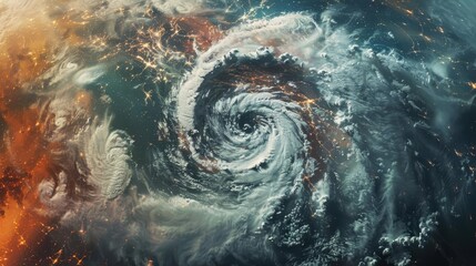 Obraz na płótnie Canvas Natural Disaster Seen from Space, Satellite View of Earth, Abstract Digital Illustration