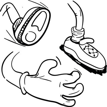 Cartoon body parts - hand with glove and legs in motion.
