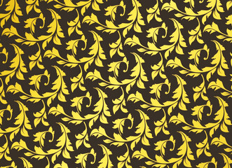 Seamless pattern with gold floral ornament on dark background. Vector illustration
