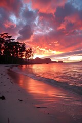 Fototapeta na wymiar Beautiful Tropical Island Beach Sunset